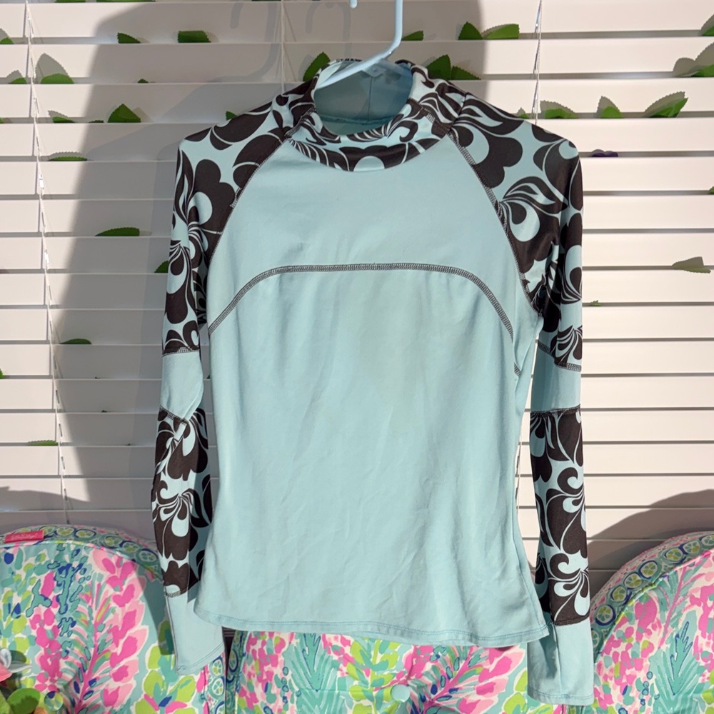 Floral Patterned Long Sleeve Swim Top
